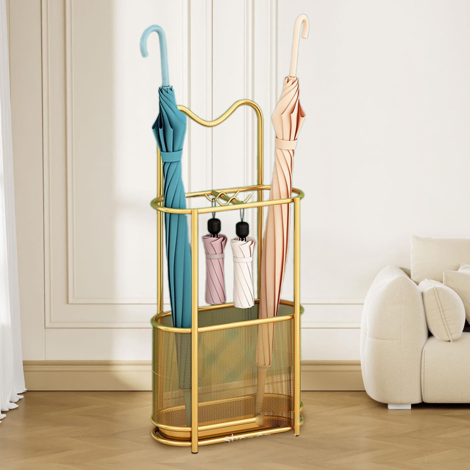 Fiocias Umbrella Rack Stand Holder Bin Iron Organizer Storage Rack Umbrella Stand Holder gold