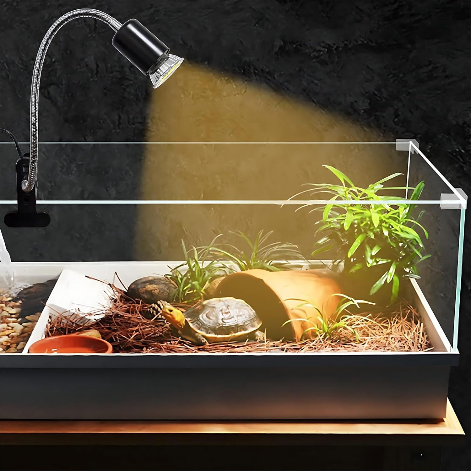 Turtle lamp, UVB/UVA lamp for turtles, with adjustable light switches and timer, can be rotated 360 degrees, with clip accessories, suitable for turtles and reptiles