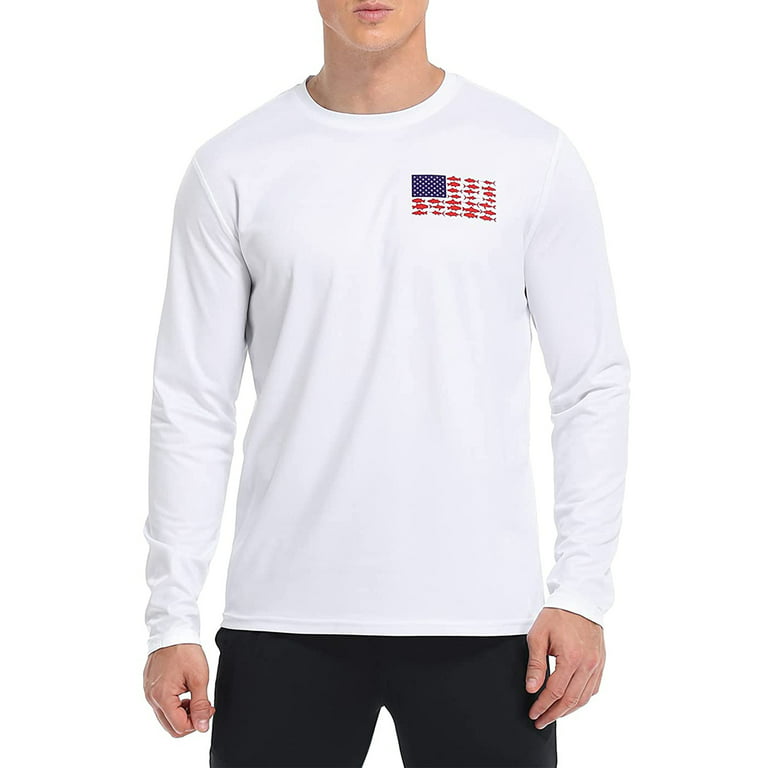 LRD Fishing Shirts for Men UPF 50 Sun Protection Long Sleeve Shirt White L