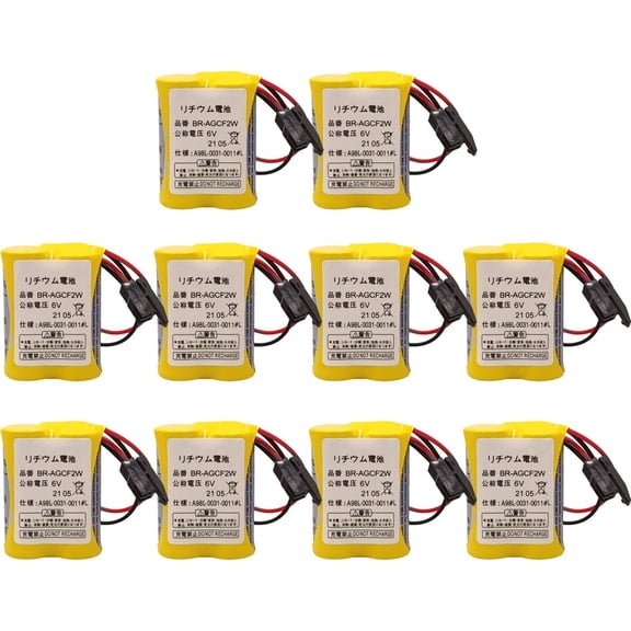 BR-AGCF2W 6V A98L-0031-0011#L PLC Battery for Fanuc System Battery A98L-0031-0011 with Black Plug, Pack of 10