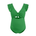 thumbnail image 5 of GEWSEY Ruffle Ribbed Maternity Swimsuit One Piece High Waisted Pregnancy Bathing Suits Push Up Swimwear (Green, XL), 5 of 7