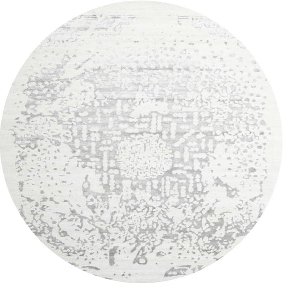 Ahgly Company Machine Washable Indoor Round Contemporary Pearl White Beige Area Rugs, 6' Round