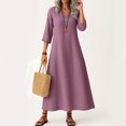 thumbnail image 2 of Robe Tailleur pour Femme Robe pour Femmes Longue Robe Bohème de Plage Élégante Robe Maxi Robe à Col en V Robe à Manches 3/4 Violet 2TG, 2 of 5