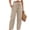 Khaki #044, variant on Linen Pants for Women Beach Vacation High Waist Elastic Drawstring Straight Leg Long Trousers with Pockets, XL