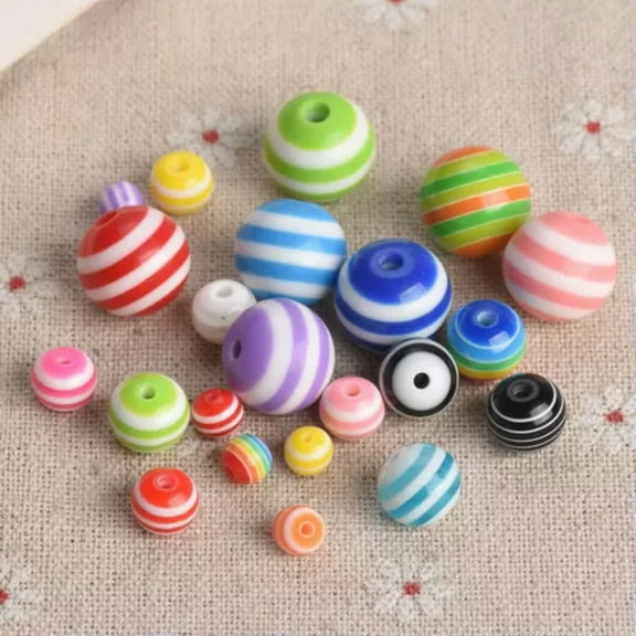 U8MO Round Mixed Rainbow Colorful 6mm 8mm 10mm 12mm 14mm Resin Plastic Loose Beads-1#Opaque Stripe-12mm 20pcs