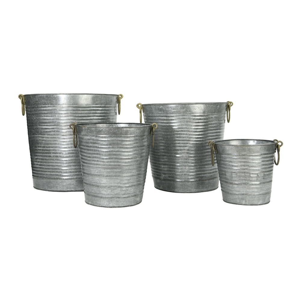 Creative CoOp Galvanized Metal Buckets with Handles (Set of 4 Sizes