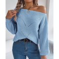 thumbnail image 4 of Blue Hoodies for Women's Solid Color Casual Cut Out One Line Neck Off Shoulder Long Sleeve Pullover Sweater Fall Tops for Women 2025, 4 of 6