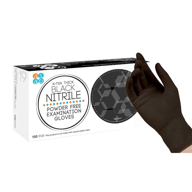 Guantes desechables de nitrilo ASAP, negros, 4 mil, sin polvo, 100 unidades