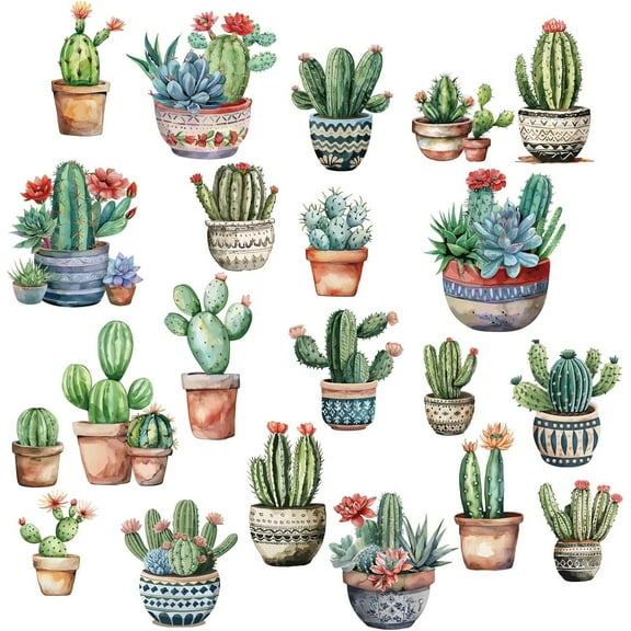 8 Sheets Cactus Window Decals 8 Styles Large Tropical Botanical Succulent Green Plants Wall Glass Stickers Peel and Stick Plastic Waterproof Anti-Collision Window Clings
