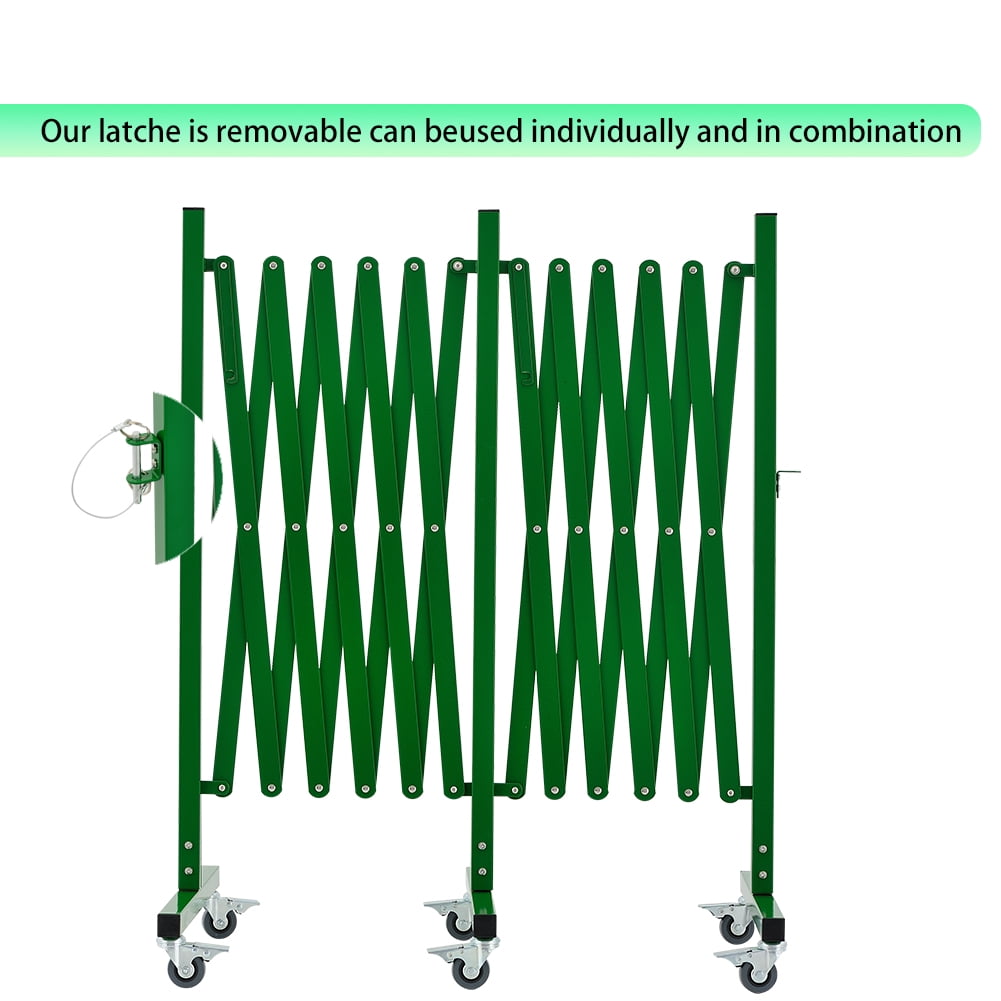 Industrial Expandable Metal Barricade, 16 FT, Green, Portable Safety Barrier with Casters, Flexible Fence Mobile Barrier Gate