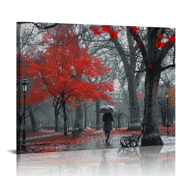Acheng Bathroom Wall Art Gray Red Wall Decor Forest Canvas Painting Tree Prints Art Scenery Artwork for Wall Landscape Picture Wall Art Bedroom Room Décor Decor 20x16in