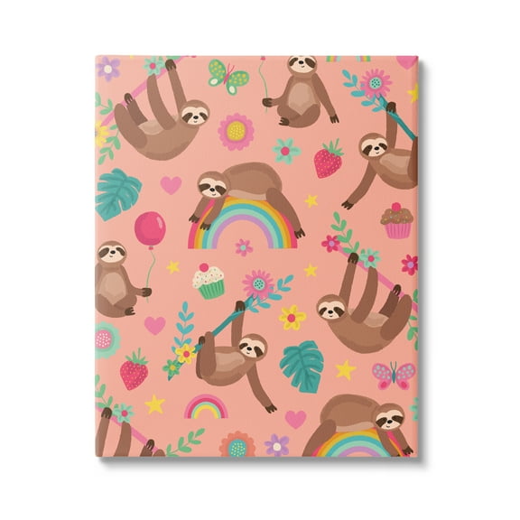 Stupell Industries Sloths Climbing Botanical Branches Whimsical Floral Pattern Graphic Art Gallery Wrapped Canvas Print Wall Art, Design by Lisa Perry Whitebutton