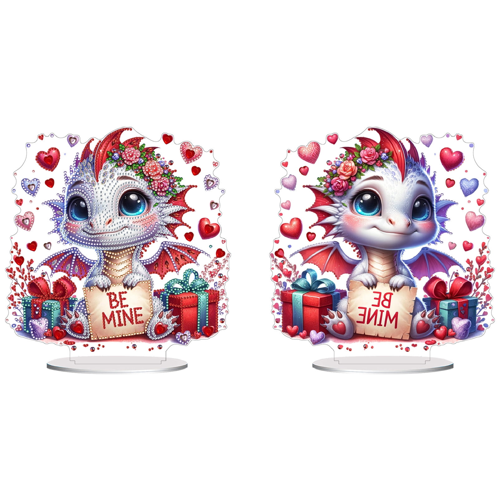 Flopesn Romantic Animal DIY Diamond Art Painting Decorative Ornament, Valentine's Day Gift Creative Design Pet Home Decor (Double-Sided Pattern, Single-Sided Diamonds)-2PCS-A