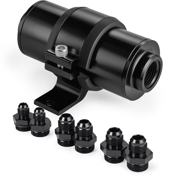 Universal 50MM 10-Micron Inline Fuel Filter with 6AN/8AN/10AN Adapters & Bracket Clamp