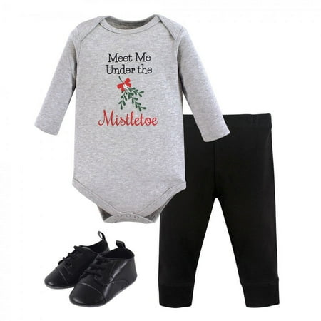 UPC: 0660168725087 | Little Treasure Baby Boy Cotton Bodysuit  Pant and Shoe 3pc Set  Mistletoe  0-3 Months