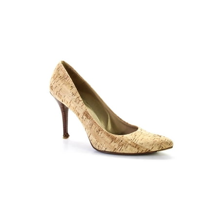 

Pre-owned|Stuart Weitzman Womens Point Toe Cork Slip On Pumps Tan Size 9