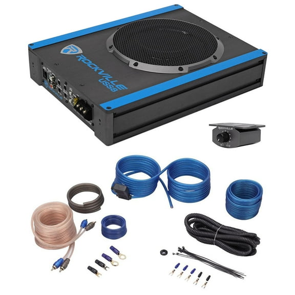 Rockville USS8 8" 600w Slim Under-Seat Powered Car/Truck Subwoofer Sub Amp Kit