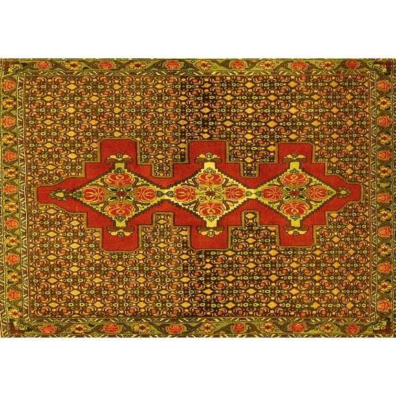 Ahgly Company Machine Washable Indoor Rectangle Persian Yellow Traditional Area Rugs, 5' x 7'