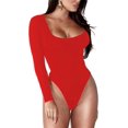 thumbnail image 2 of ORUYROP Women's Square Neck Long Sleeve T-shirt Basic Bodysuit Jumpsuits, 2 of 4