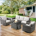 thumbnail image 2 of PARKWELL 4 Pieces Outdoor Sofa Furniture Sets with 30" Fire Pit Table and Swivel Glider for Patio Garden Poolside Deck,Gray Wicker and Beige Cushions, 2 of 8