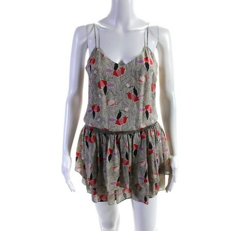 

Pre-owned|Derek Lam 10 Crosby Womens Spaghetti Strap Tiered Abstract Dress Beige Black 4