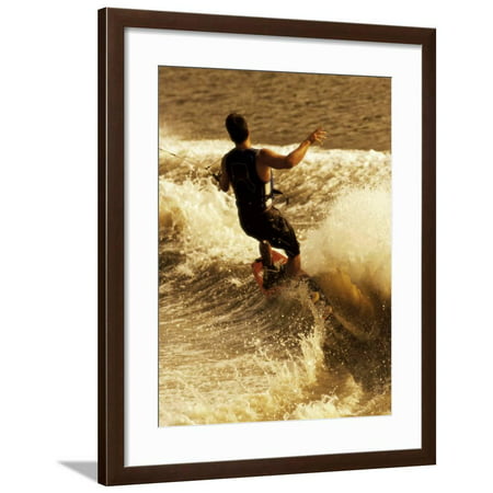 Rear View of a Young Man Wakeboarding Framed Print Wall (Best Speed For Wakeboarding)