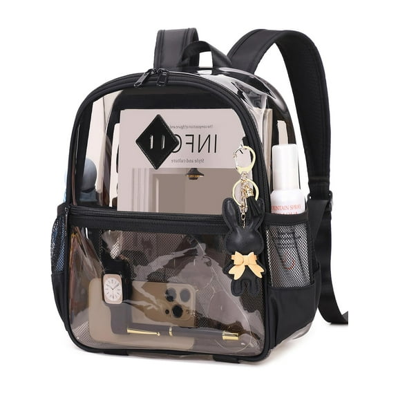 Soda Candy Clear Backpack for Stadium Events Approved 12×6×12", Thick PVC Mini Clear Bag with Front Pocket for Concert Sport Events Work Travel School, Black