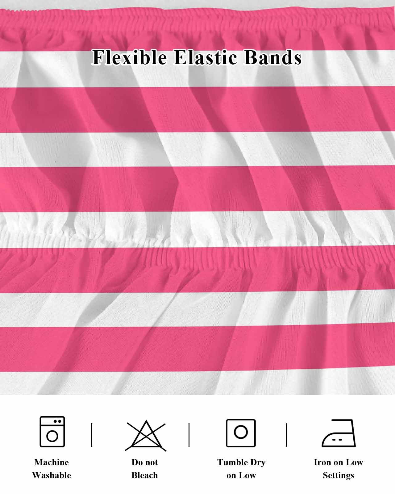 Pink Striped Wrap Around Bed Skirts for King Bed 18" Drop,Bed Skirt with Adjustable Elastic Belt Dust Ruffle Bed Valance for Bedroom Hotel Modern Simple Monochrome Geometric White Bed Frame Cover