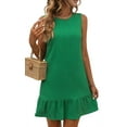thumbnail image 3 of Women'S Ruffle Hem Sleeveless Tank Dress Round Neck Casual Smock Summer Mini Dresses Green L, 3 of 9