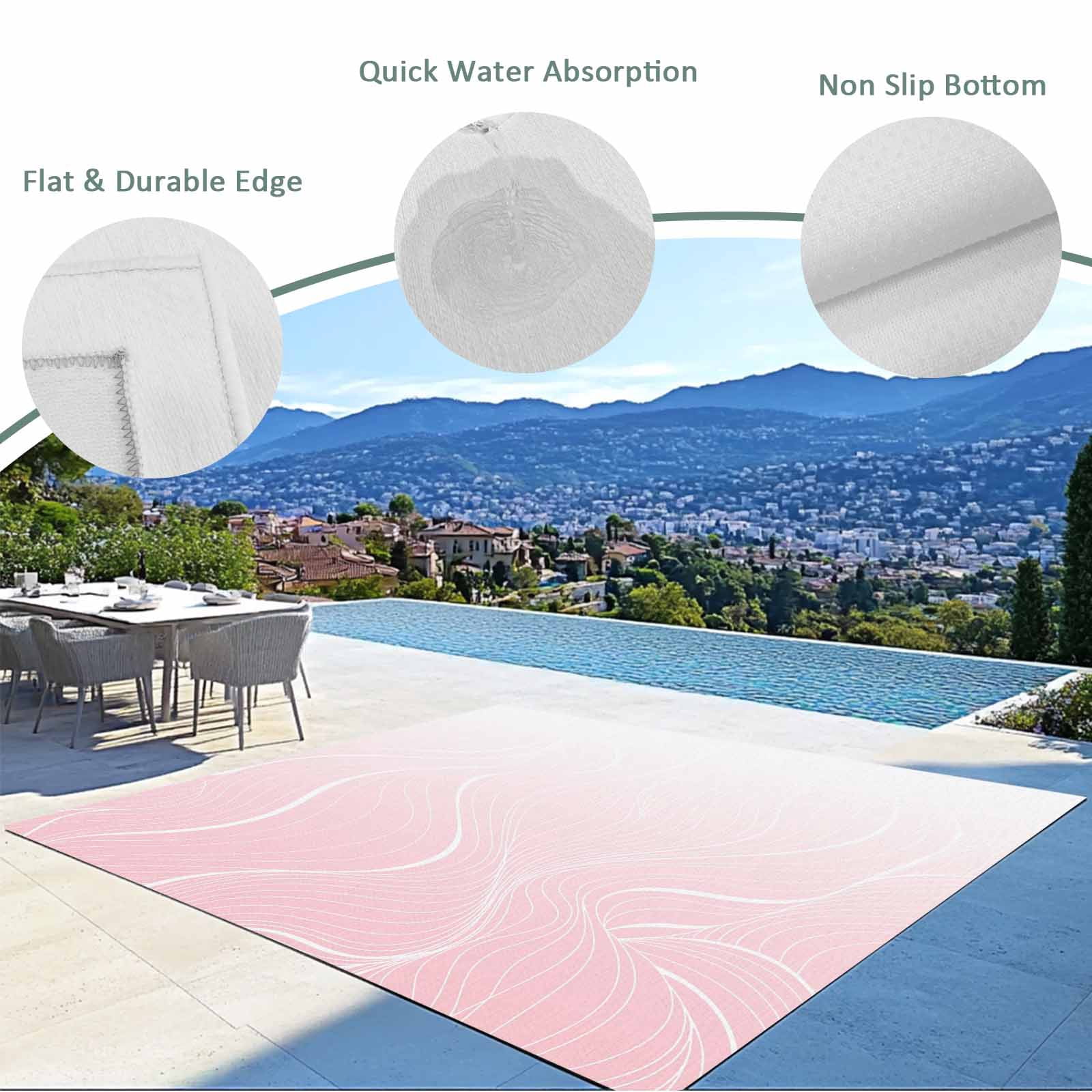 Outdoor Rug 3x5 ft Ombre Pink Stripes Outdoor Large Area Rug Non Slip Rubber Striped Lines Waves Front Door Mat RV Rug Camping Carpet Patio Outdoor Rugs for Backyard Balcony Deck Porch Indoor