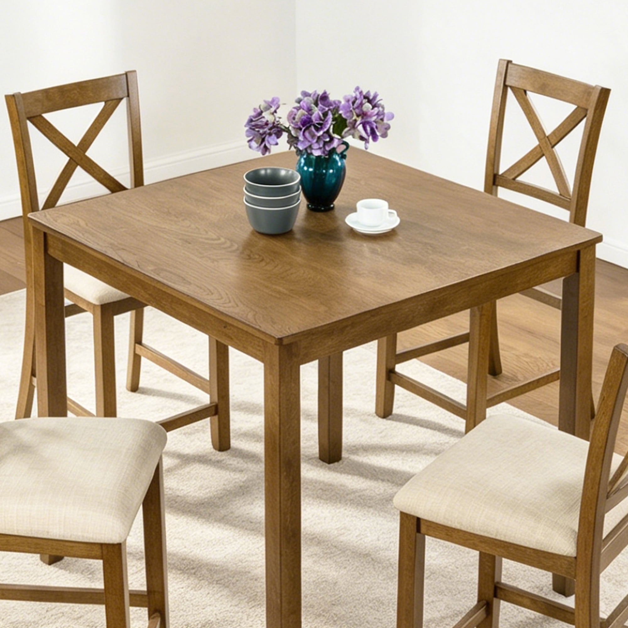 Wooden Dining Square Table, Kitchen Table for Small Space, 4 Person Counter Height Table ONLY THE TABLE
