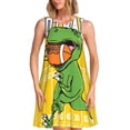 thumbnail image 1 of Cauagu T-Rex Football pour Femmes Robes d'Été, Robes Sans Manches Décontractées de Vacances Robe Col Rond avec 2 Poches, 1 of 7