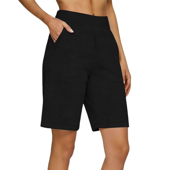 SAFUNY Women's Straight Leg Knee Length Shorts Casual Pocketed Bottoms Black L