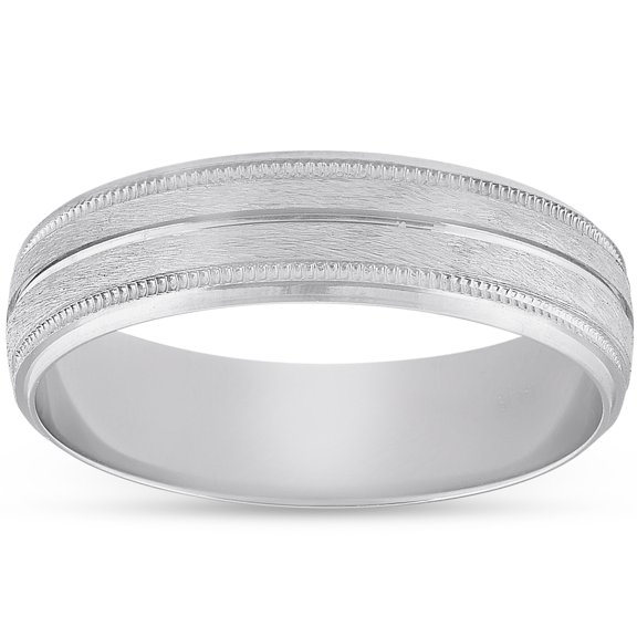 Pompeii Platinum 5mm Brushed Ring Mens Hand Carved Wedding Band (,)