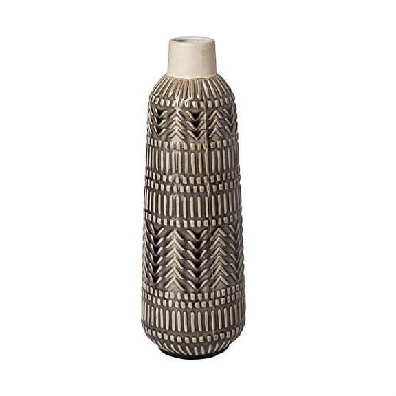 Mercana Riker Iii Large Dark Gray Cream Ceramic Vase