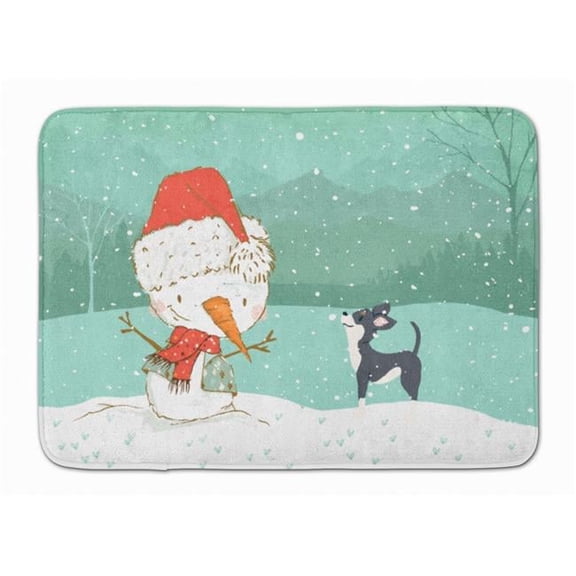 Black Chihuahua Snowman Christmas Machine Washable Memory Foam Mat
