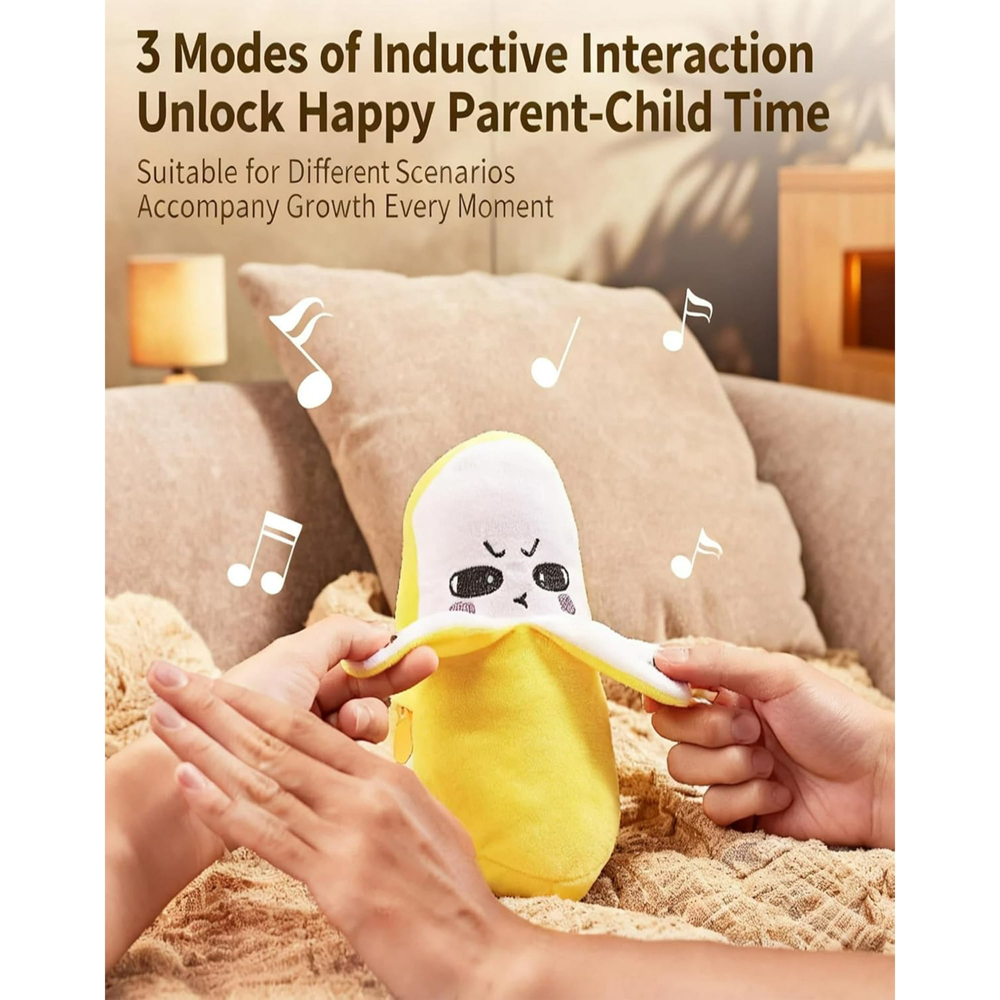 1 pcs Intera Ctive Sensor Music Doll with Piano Musical Sensing Ears,Kids Human Body Sensing Music Toy,Fruit Plush Sensing Metronome Interactive Toys (Banana)