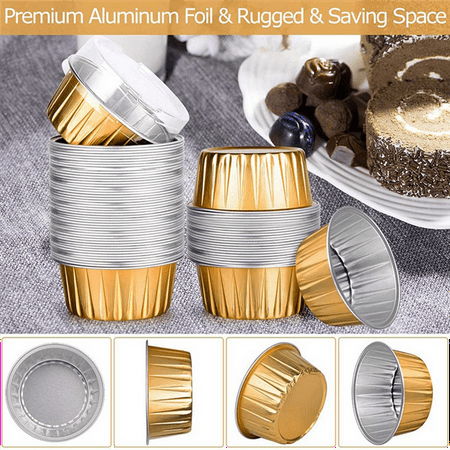 

Dessert Cups with Lids 100 Pack Gold Aluminum Foil Baking Cups Holders