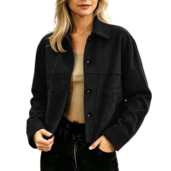 Women's Casual Solid Color Fashion Jacket Leather Coat Deerskin Velvet Temperament Neck Short Coat
