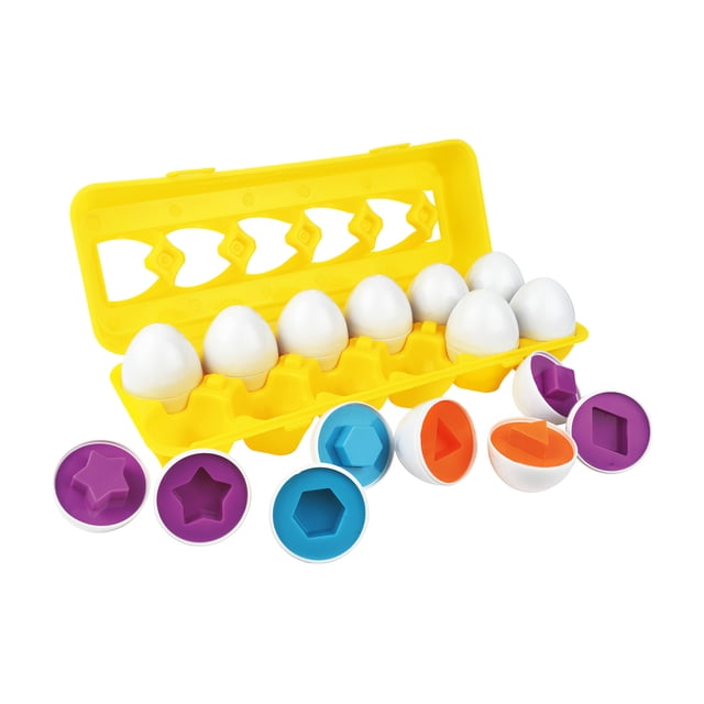 De Huevos Educativos A Juego Para Niños Con Soporte Amarillo Juego De Simulación De Huevo Para Niños Rompecabezas De Aprendizaje De Formas De Colores Mezclados12 Piezas 2 Piezas Sweethay FN002170-00