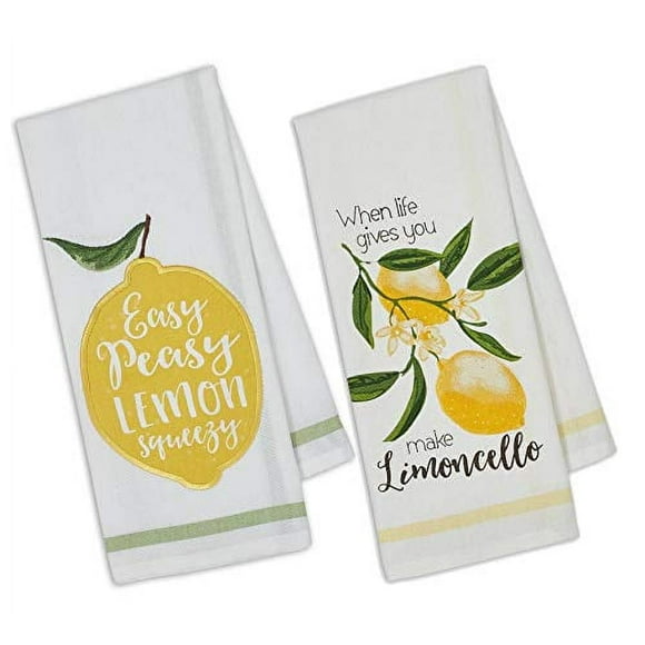 Design Imports DII Ensemble de 2 Torchons à Thème Citron avec Petite Rayure