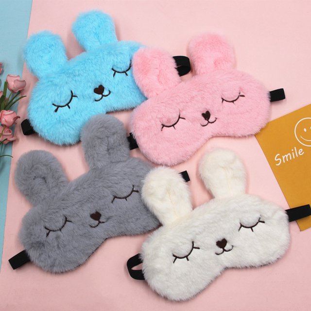 Linda máscara para dormir de conejo, suave y esponjoso conejito de felpa con los ojos vendados, novedad, antifaz para dormir, cubierta para ojos, para niños, niñas, niños, mujeres, hombres,