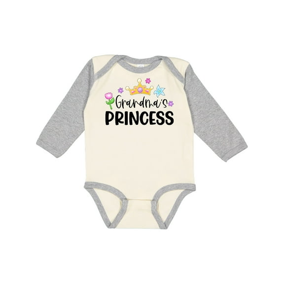 Inktastic Grandma's Princess Crown and Flowers Girls Long Sleeve Baby Bodysuit