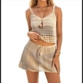 thumbnail image 2 of Conjunto de 2 Piezas de Crochet para Mujer, Camiseta de Tirantes de Punto Calado Y2K, Minifalda, Ropa de Playa de Verano. Caqui M, 2 of 10