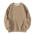 thumbnail image 4 of WTOBBY Women's Solid Color Round neck Sweatshirt Long Sleeve Casual Loose Fit Fleece Pullover Top Fall Fashion Wear for Daily Activities,Light Brown XL, 4 of 5