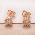 thumbnail image 2 of Airoki 18k Rose Gold Plated Halo Round Stud Earrings with Simulated Diamond Crystal for Women Dainty Small Earrings Jewelry, 2 of 5