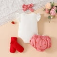 thumbnail image 5 of TOOYOU Girls Summer Outfit Sets Waf Fle Knit Floral Footies Romper Set With Ruffle Trim Triangle Shorts For Baby Girls Casual Outfit Sets For School Size 9 -12 Months Watermelon Red, 5 of 9