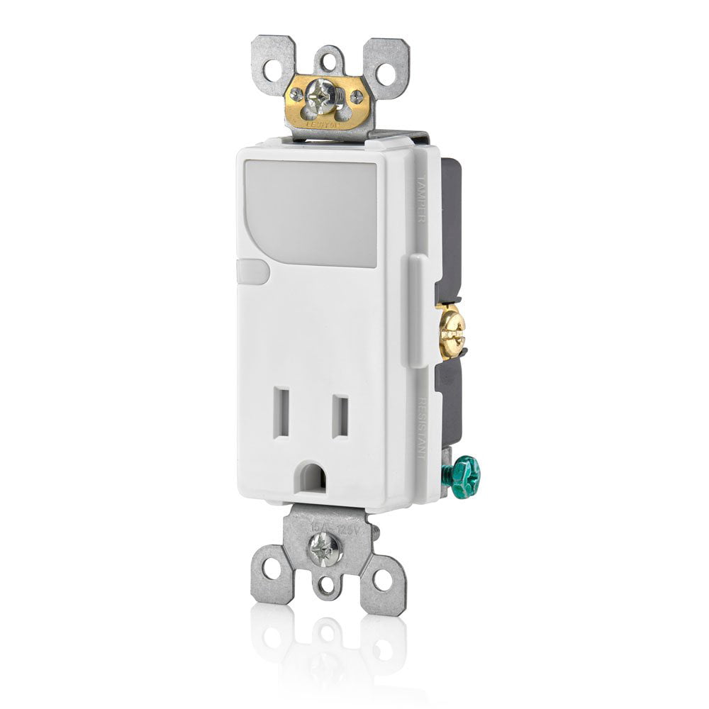 Leviton T6525-W 15-Amp 125V AC Combination Decora Tamper Resistant Receptacle with LED Guide ...