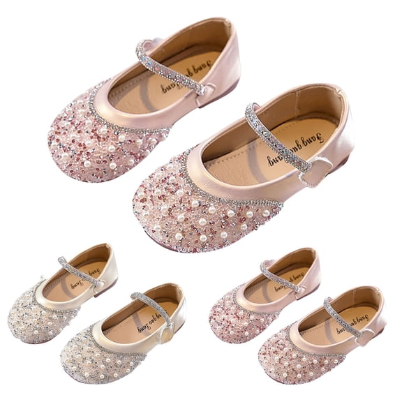 Rvasteizo Girls Dress Shoes Crystal Pearl Flat Sole Princess Casual Footwear for 3-13Years Big Kids