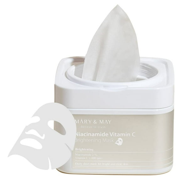Mascarilla facial Mary&May, niacinamida y vitamina C, iluminadora, 30 hojas